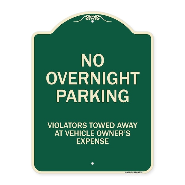 Signmission Designer Series-No Overnight Parking, Green Heavy-Gauge Aluminum, 24" x 18", G-1824-9828 A-DES-G-1824-9828 - main
